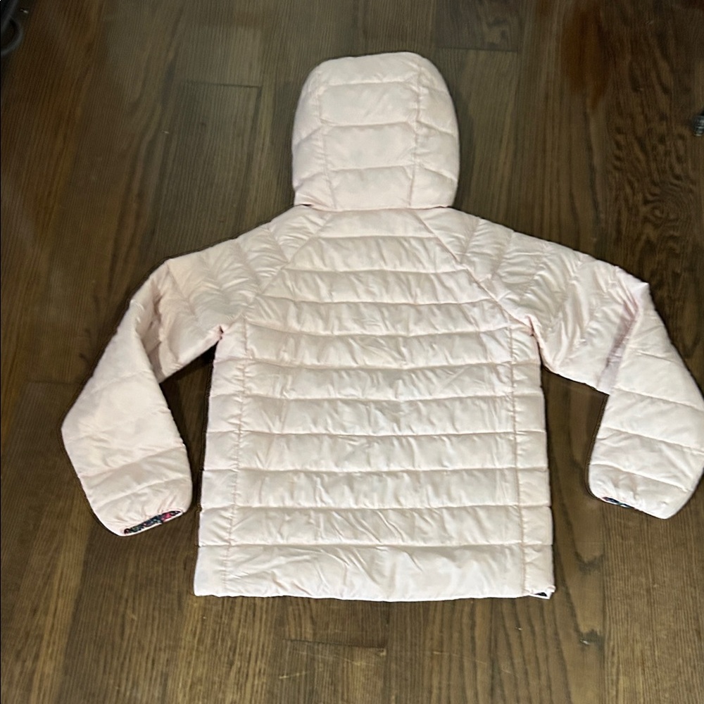 Patagonia Girls Pink quilted reversible floral hooded jacket sz 10 - Picture 2 of 5